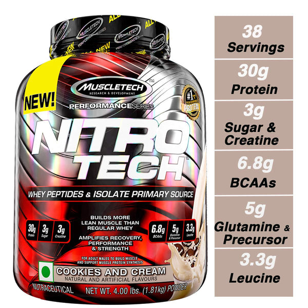 Muscletech Performance Series Nitrotech Whey Protein Peptides & Isolate - 4lb,1.81kg