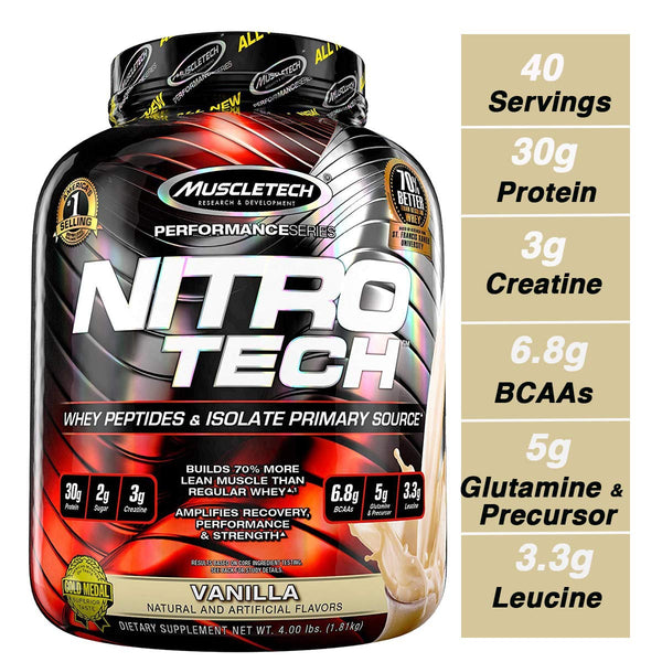 Muscletech Performance Series Nitrotech Whey Protein Peptides & Isolate - 4lb,1.81kg