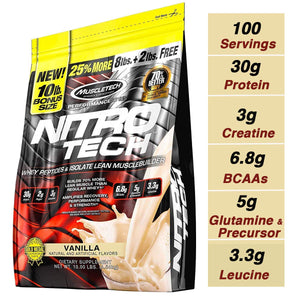 Muscletech Performance Series Nitrotech Whey Protein Peptides & Isolate - 10lbs,4.54kg